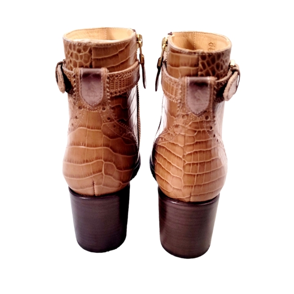 The Office Of Angela Scott Moc Croc Alligator Leather Ankle Boots 40 WIDE - Picture 9 of 16